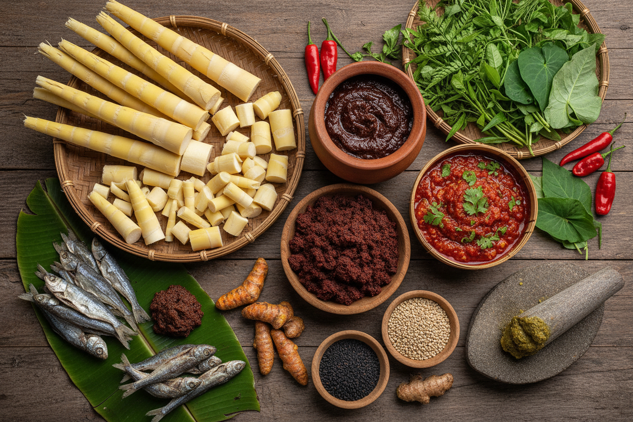 more of vegetables and condiments and bamboo shoots